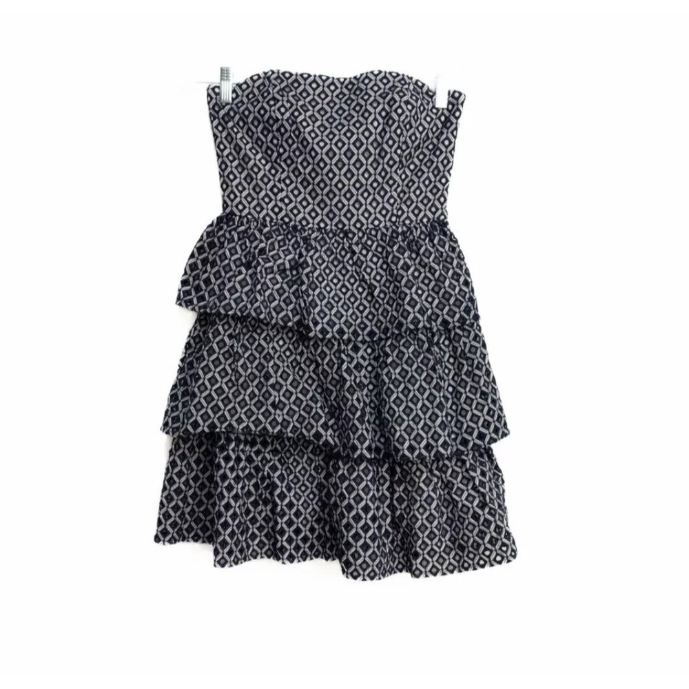 White House Black Market Womens White Black Cotton Mini Dress Geometric 2